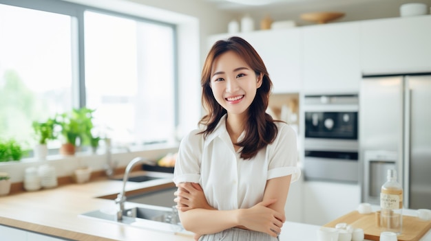 Portrait d'une jeune fille dans la cuisine