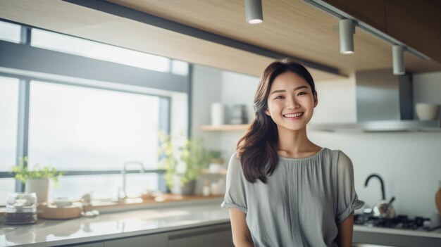 Portrait d'une jeune fille dans la cuisine