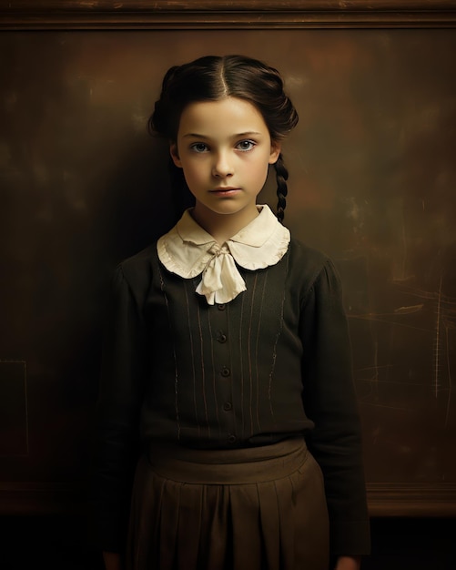 Photo portrait de jeune fille dans une tenue scolaire vintage