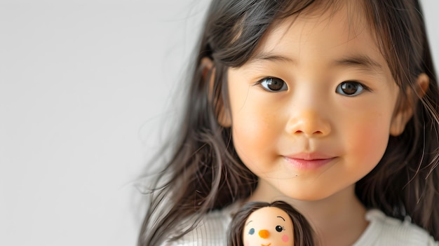 Photo portrait d'une jeune fille avec un jouet innocence d'enfance sincère photographie de style de vie simple softfocus capturant un moment de jeunesse ia