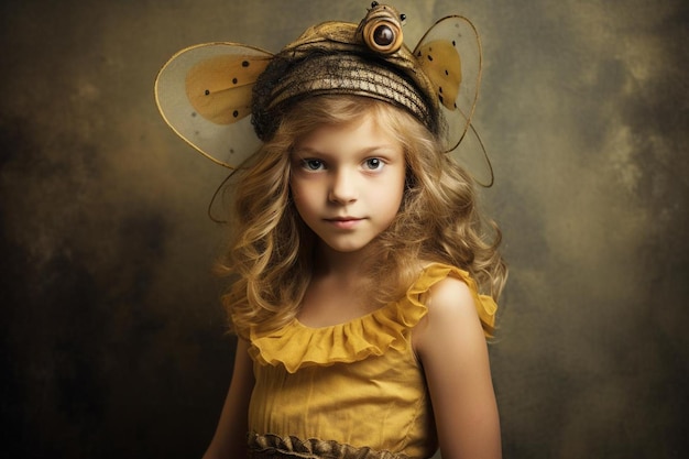 Portrait d'une jeune fille avec un mignon costume d'abeille