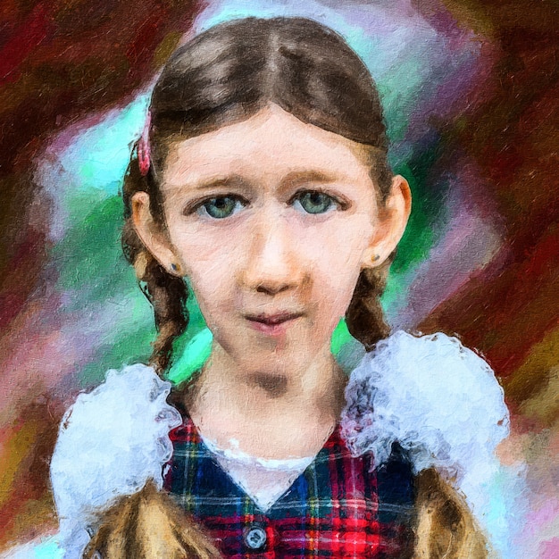 Portrait de jeune fille peint à l'huile sur toile