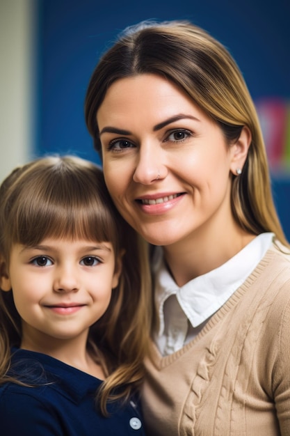 Portrait d'une jeune fille et de son professeur à l'école créés avec une IA générative