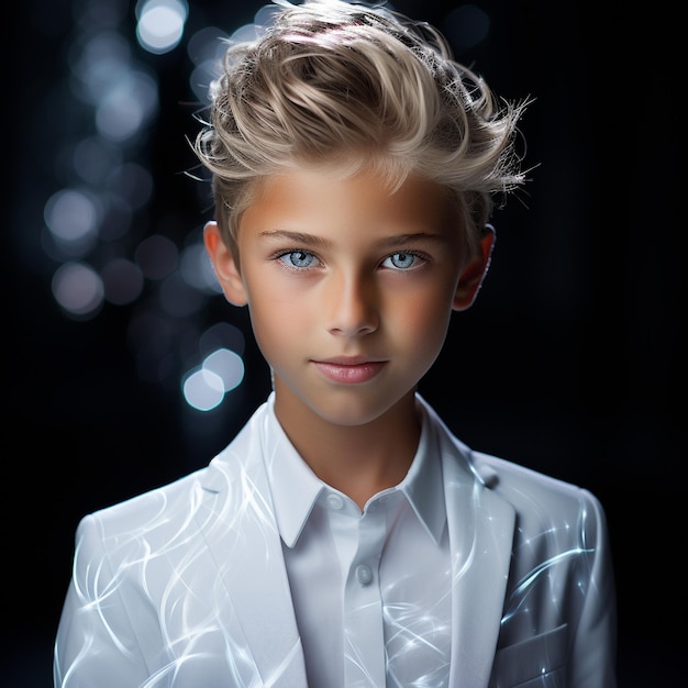 Portrait d'un jeune garçon au néon généré par ai