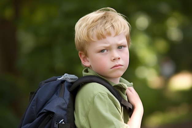 Portrait d'un jeune garçon portant son sac à dos sur son dos créé avec générative ai