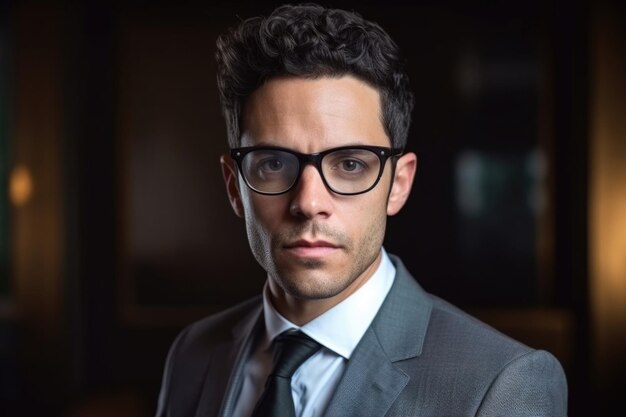 Portrait d'un jeune homme d'affaires confiant portant des lunettes créées avec une IA générative