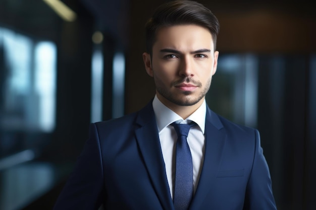 Portrait d'un jeune homme d'affaires debout dans un bureau au travail créé avec une IA générative