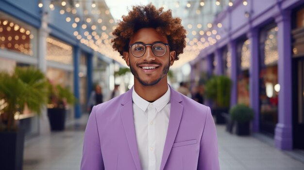 Portrait d'un jeune homme afro-américain souriant avec un costume solide