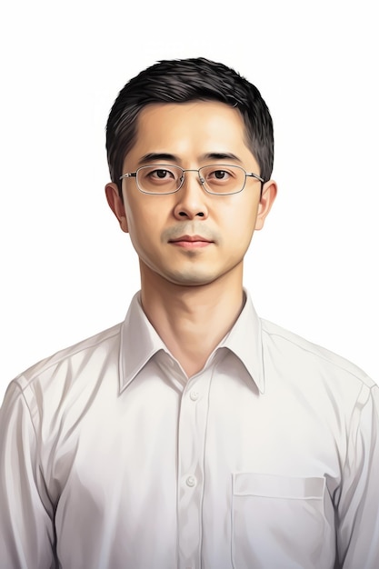 Portrait d'un jeune homme asiatique portant des lunettes et une chemise blanche