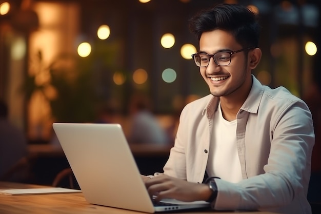 Portrait d'un jeune homme assis à son bureau dans le bureau