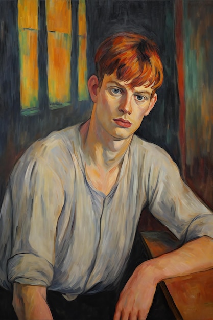 Portrait d'un jeune homme aux cheveux roux Peinture à l'huile sur toile