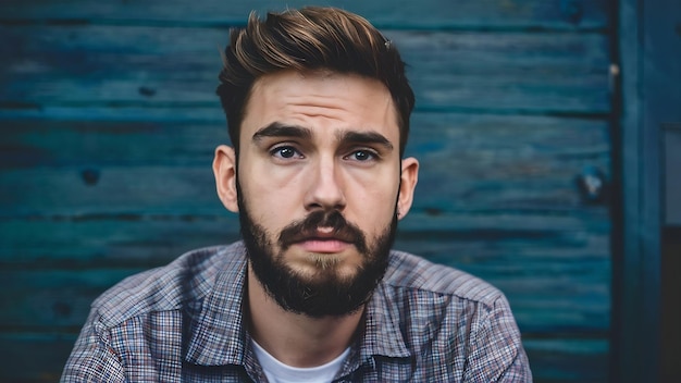 Portrait d'un jeune homme barbu concentré