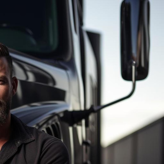 Photo portrait d'un jeune homme barbu debout près de son camion