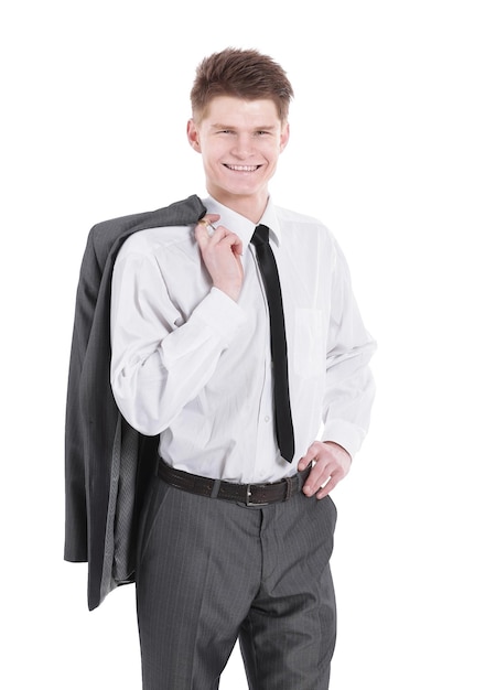 Portrait d'un jeune homme confiant isolé sur blanc