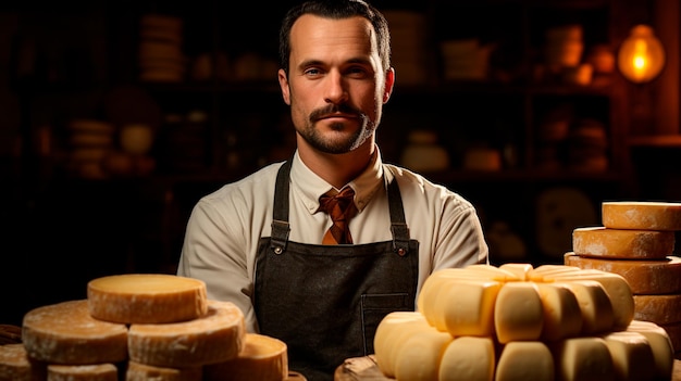 portrait de jeune homme dans un magasin de fromage