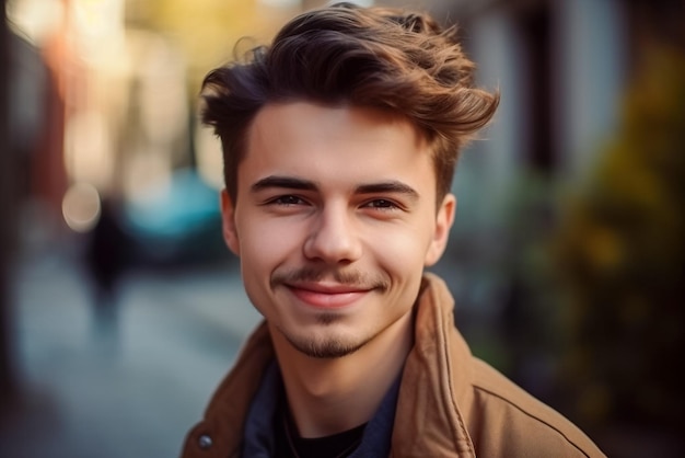 Portrait d'un jeune homme dans la rue IA générative