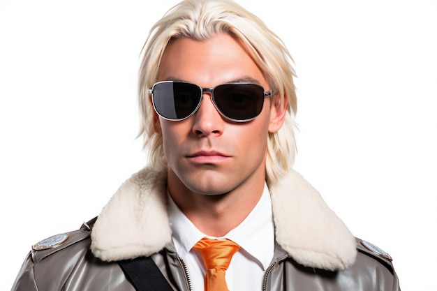 Portrait d'un jeune homme élégant dans une veste en cuir et des lunettes de soleil