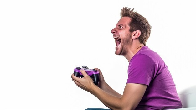 Portrait d'un jeune homme excité jouant à des jeux sur X Box