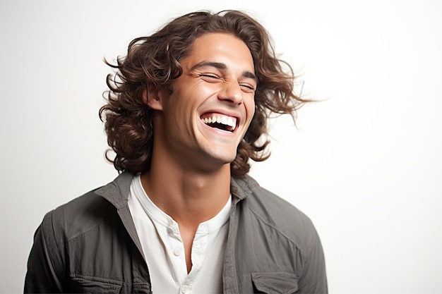 Portrait d'un jeune homme heureux sur un fond blanc
