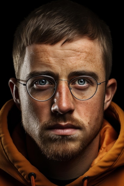 Portrait d'un jeune homme avec des lunettes et une barbe