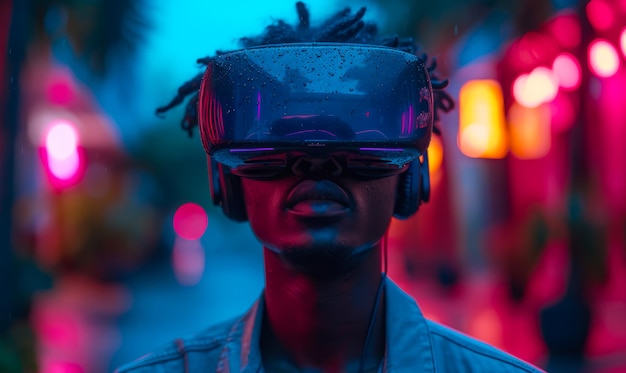 Portrait d'un jeune homme noir en lunettes de réalité virtuelle