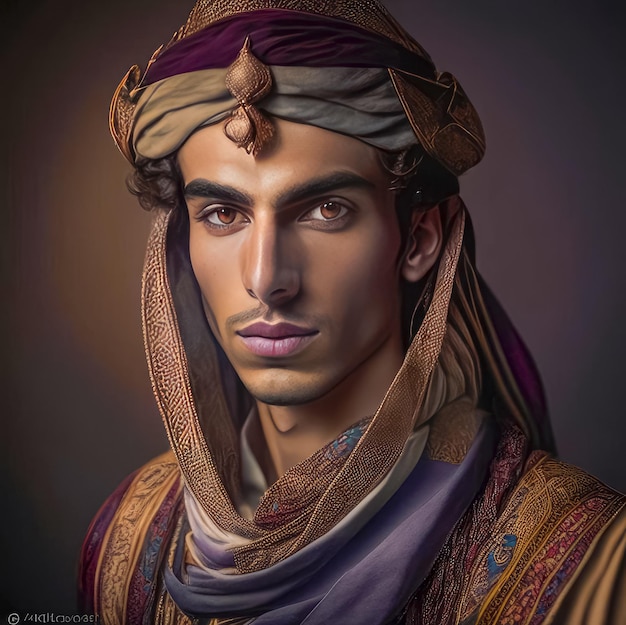 Portrait d'un jeune homme oriental en vêtements nationaux Arabe Égyptien Saoudien Marocain Iranien Yéménite Persan hommes