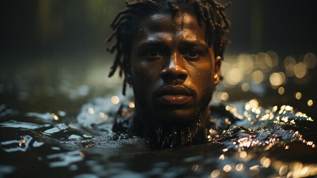 Photo portrait d'un jeune homme regardant au loin dans la piscine