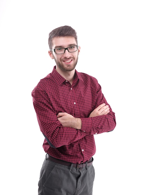 Portrait d'un jeune homme réussi avec des lunettes isolées sur blanc