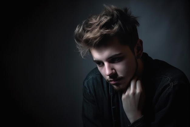 Portrait d'un jeune homme souffrant de dépression créé avec une IA générative