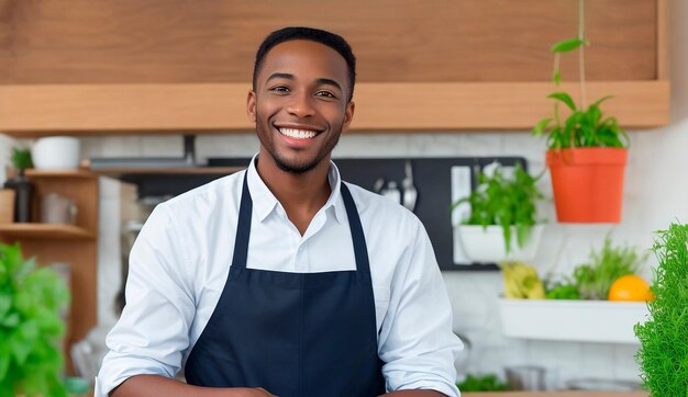 Portrait d'un jeune homme souriant sur son lieu de travail en gros plan