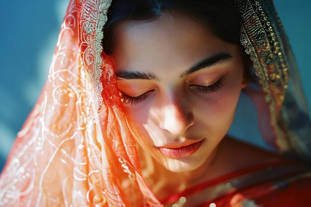 Photo portrait d'une jeune indienne portant une robe traditionnelle sari