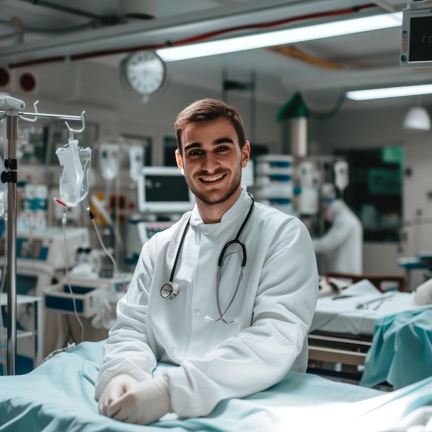 Portrait d'un jeune médecin souriant dans un hôpital