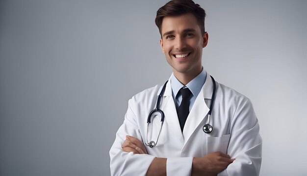 Photo portrait d'un jeune médecin souriant avec un stéthoscope