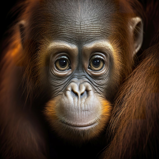 Portrait de jeune orang-outan dans la forêt tropicale