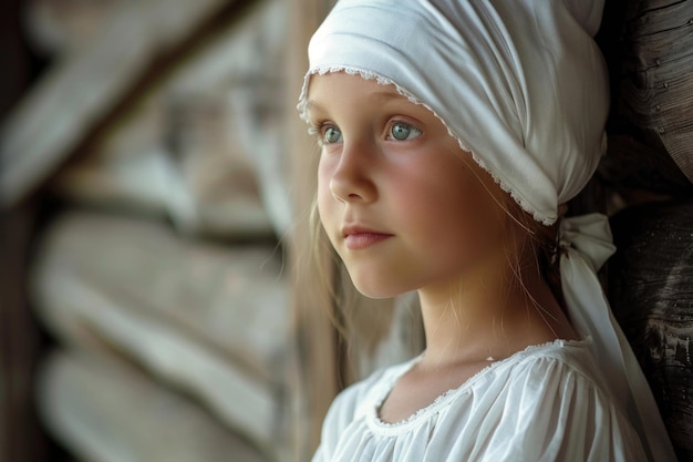 Portrait d'une jeune paysanne avec un chapeau blanc