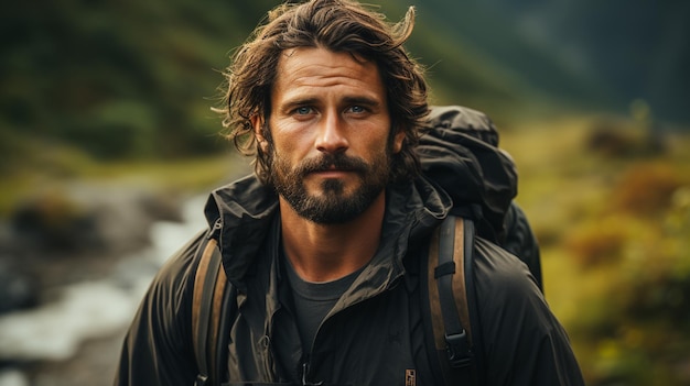 portrait de jeune randonneur avec randonnée sac à dos