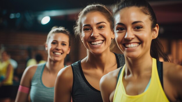 Portrait de jeunes femmes sportives en formation de groupe dans une salle de sport