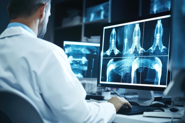 Portrait d'un joli médecin travaillant dans un hôpital moderne à l'IRM ct xray Scan Generative Ai