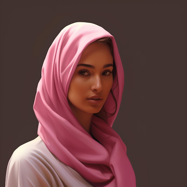 Portrait de jolie dame arabe en écharpe rose