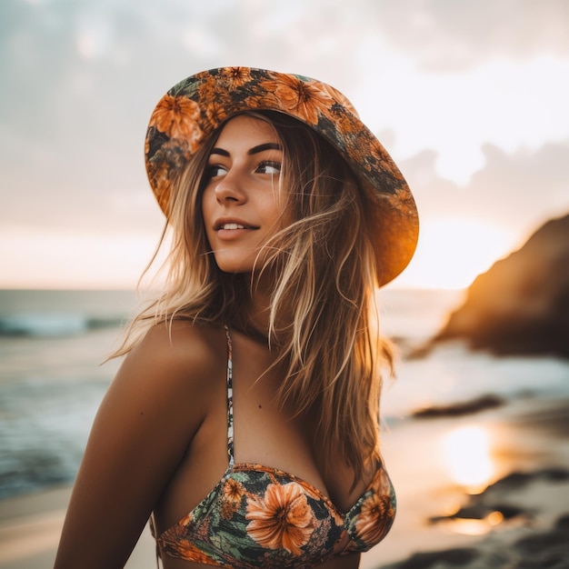 Portrait d'une jolie jeune fille à la plage