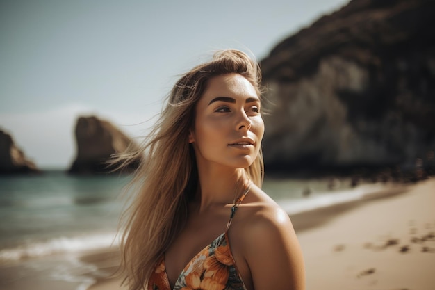 Portrait d'une jolie jeune fille à la plage