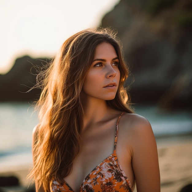 Portrait d'une jolie jeune fille à la plage