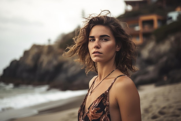 Portrait d'une jolie jeune fille à la plage