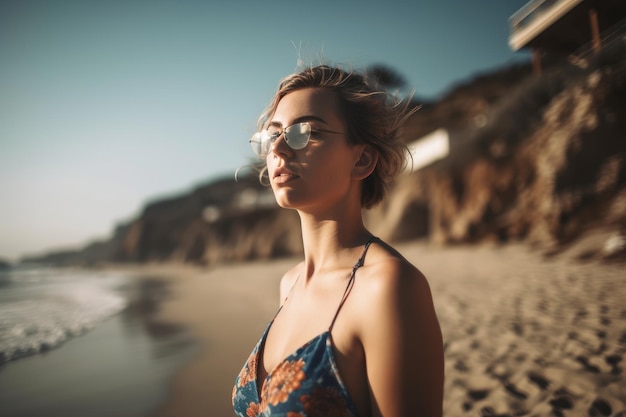 Portrait d'une jolie jeune fille à la plage