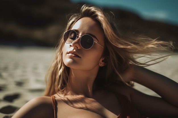 Portrait d'une jolie jeune fille à la plage