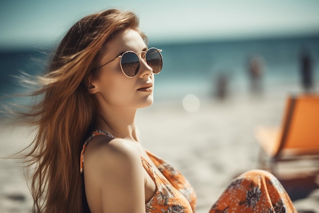 Portrait d'une jolie jeune fille à la plage