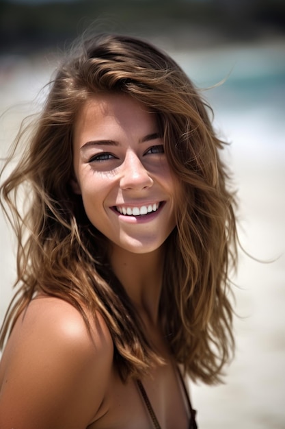 Portrait d'une jolie jeune fille à la plage