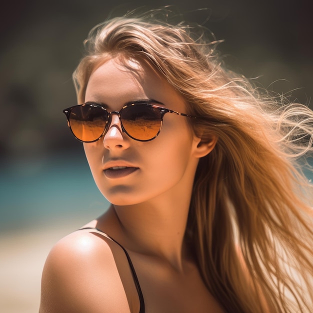 Portrait d'une jolie jeune fille à la plage