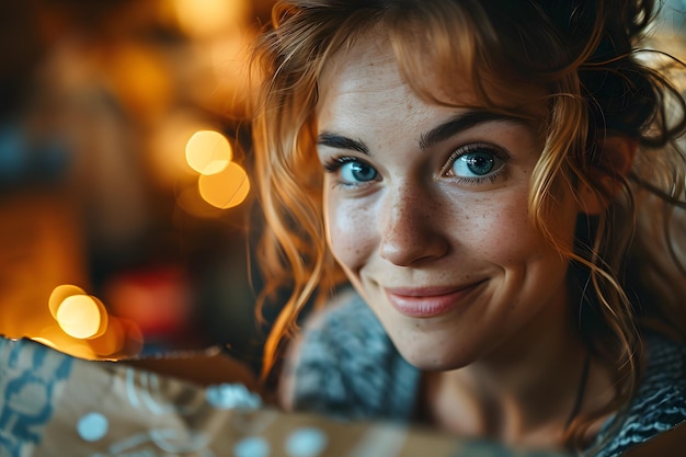 Photo portrait d'une jolie jeune fille avec des taches de rousseur en gros plan