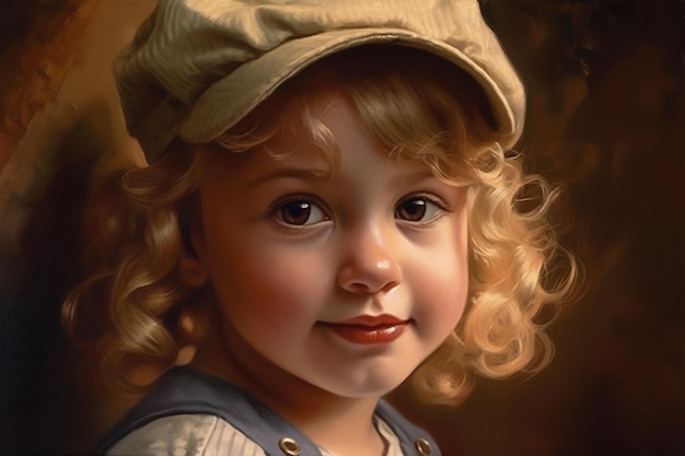 Portrait d'une jolie petite fille aux cheveux bouclés blonds dans un chapeau